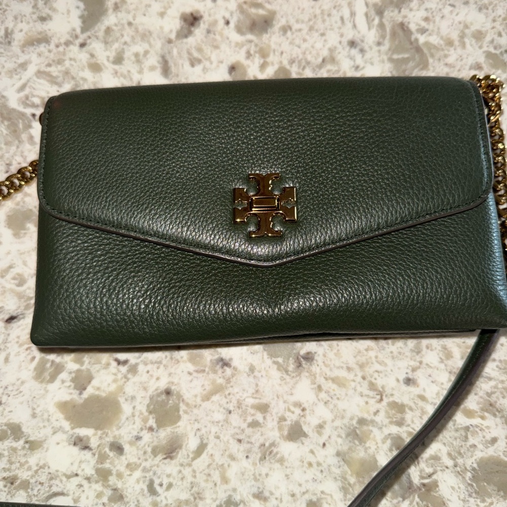 Tory Burch Kira Olive Green Crossbody Bag with Gold Chain